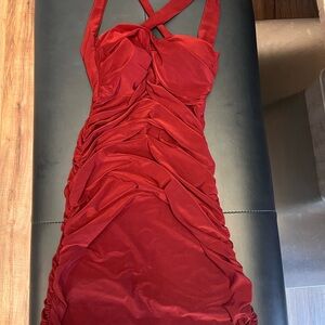 Elegant Red Ruched Dress